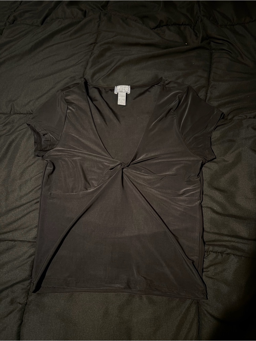 Black Twist-Front V-Neck Top